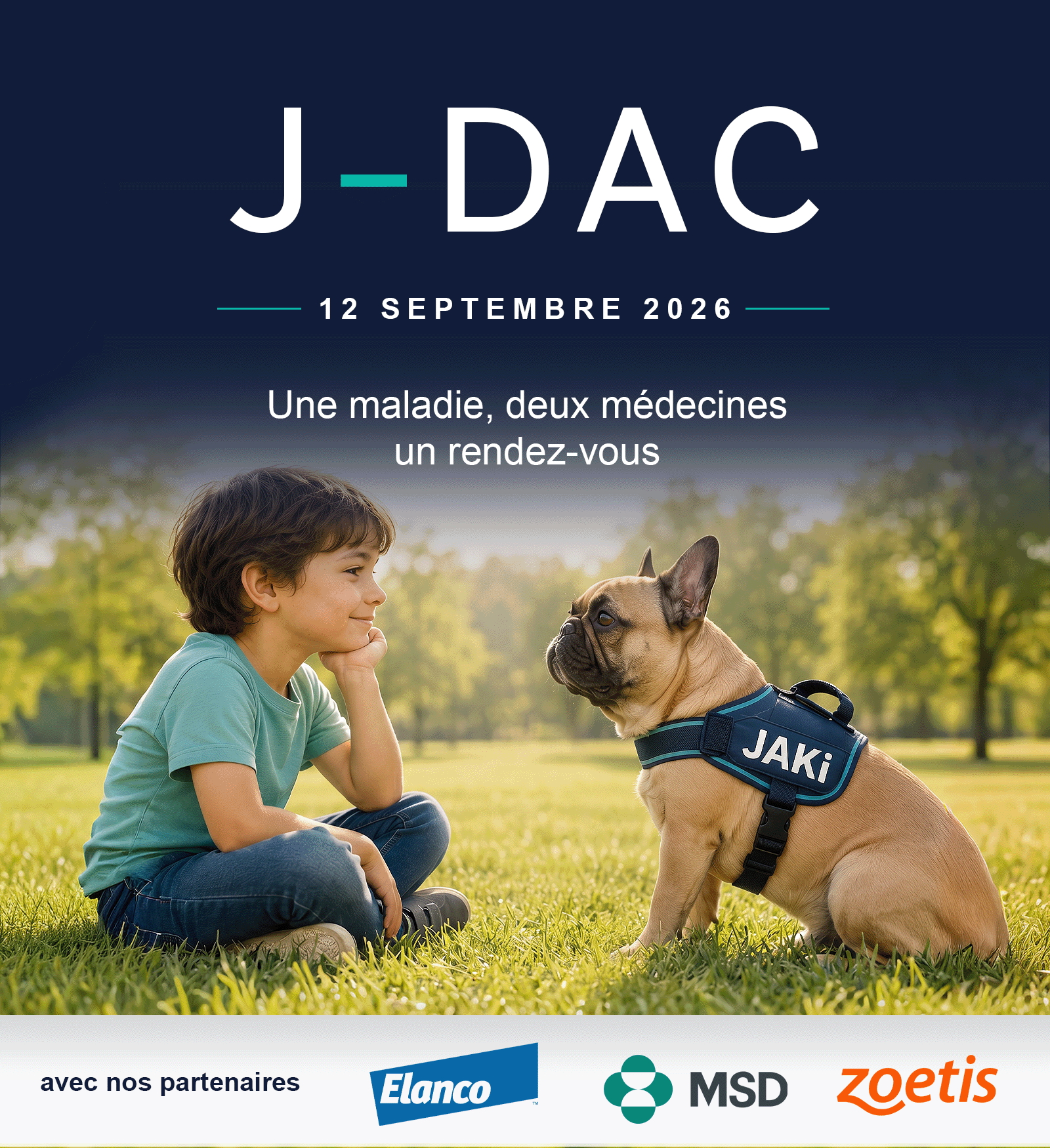 affiche J-DAC avec un enfant et un chien